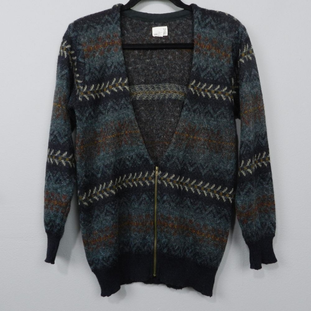 Urban Renewal Cardigan Sweater Size S M Nordic Fair Isle Zip Front Winter Cozy